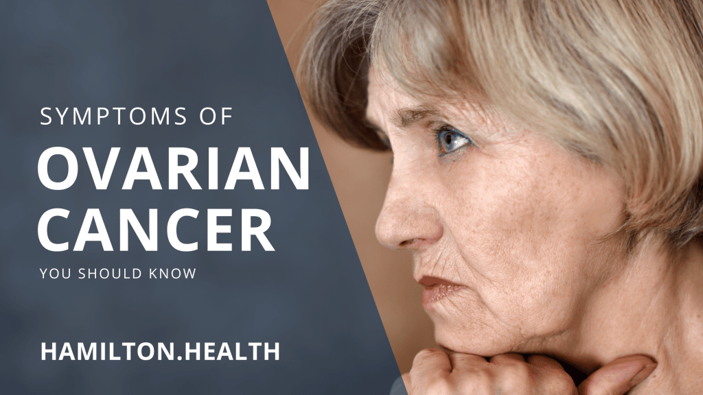 An image of an older woman with the text - Symptoms of Ovarian Cancer You Should Know