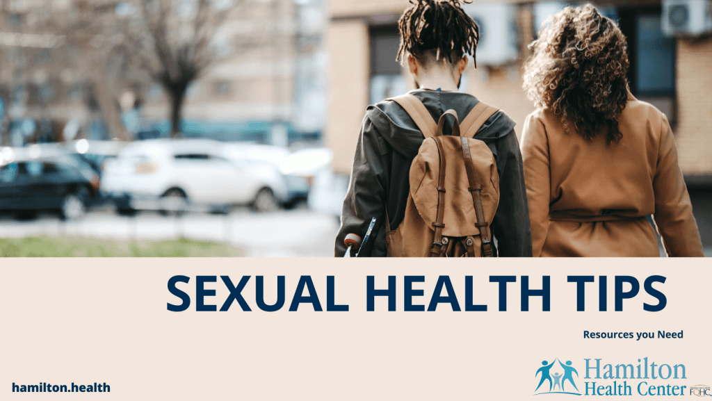 Couple walking. Text "Sexual Health Tips" below. 
